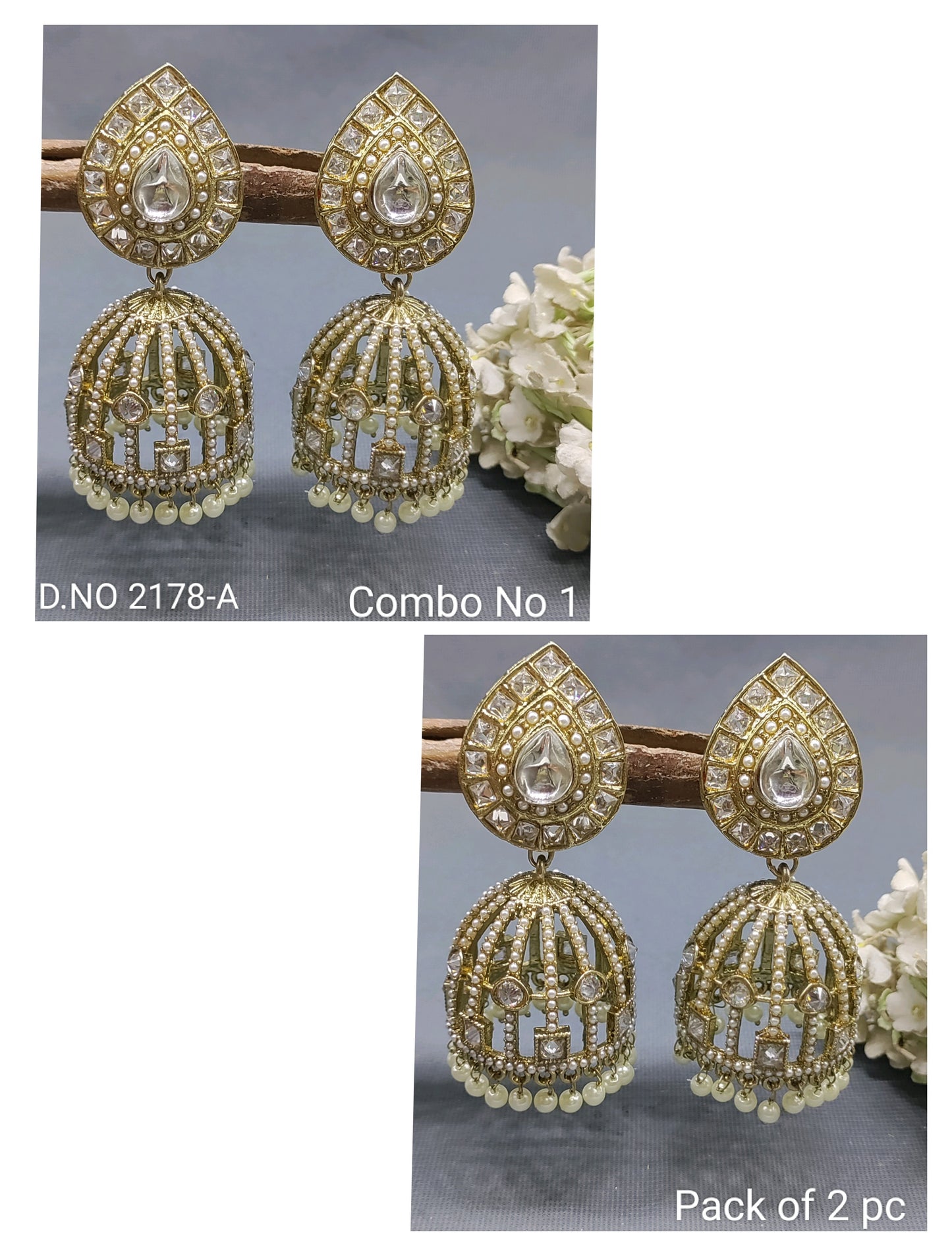 White Polki Mehandi Jhumki Earring Sku 2178 rchiecreation