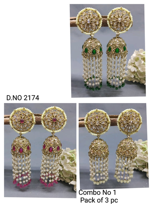 Polki Mehandi Jhumki Earring Combo Sku 2174 rchiecreation