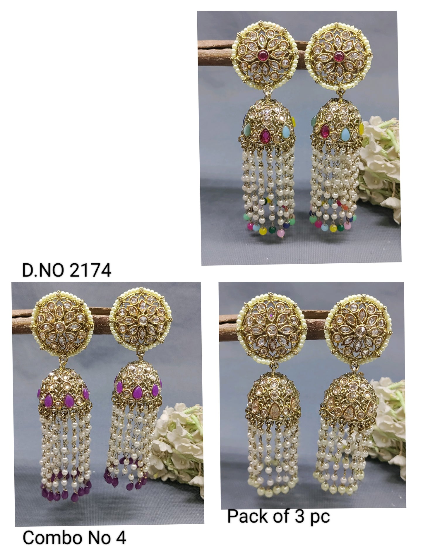 Polki Mehandi Jhumki Earring Combo Sku 2174 rchiecreation