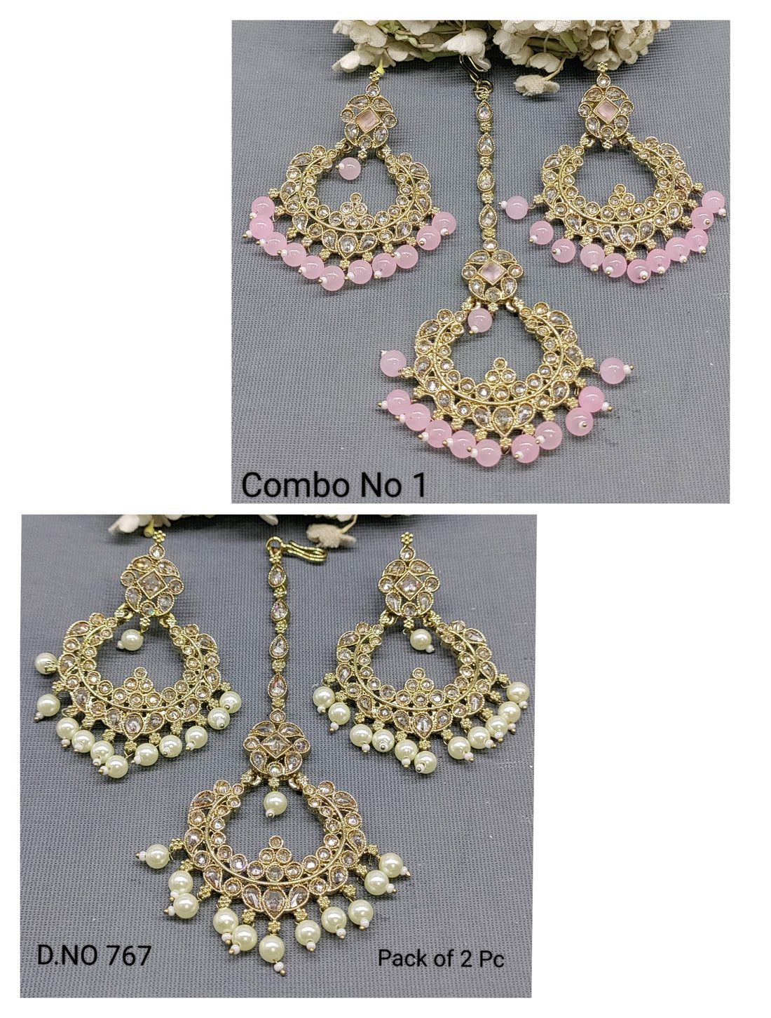 Polki Mehandi Earring & Tica Combo Sku 767 rchiecreation