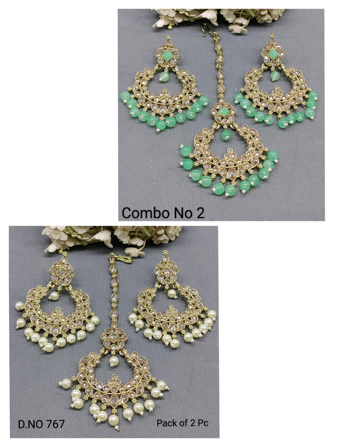 Polki Mehandi Earring & Tica Combo Sku 767 rchiecreation