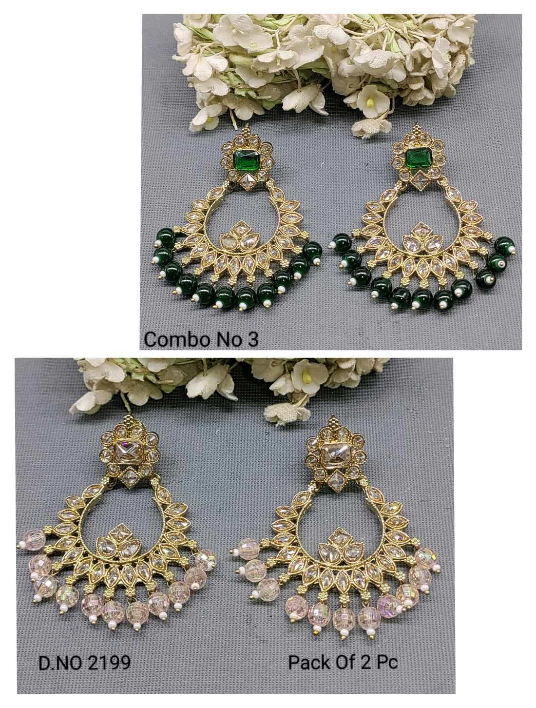 Polki Mehandi Earring Combo Sku 2199 rchiecreation