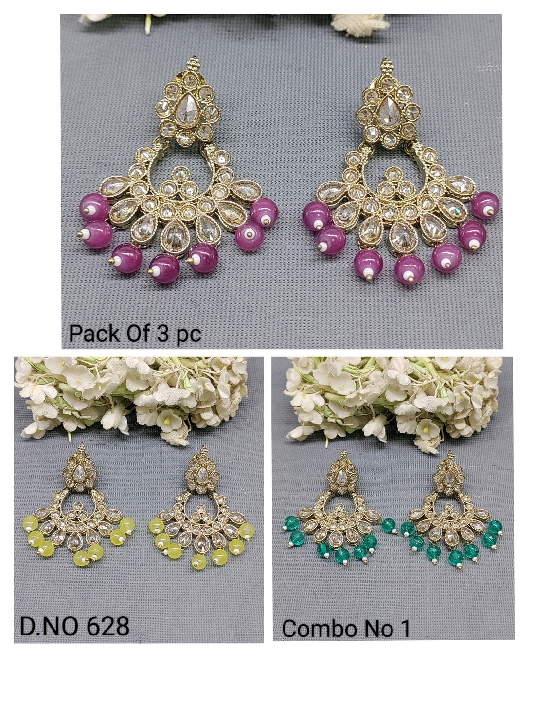 Polki Mehandi Earring Combo Sku 628 rchiecreation