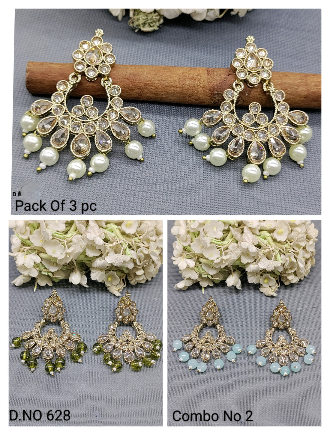 Polki Mehandi Earring Combo Sku 628 rchiecreation