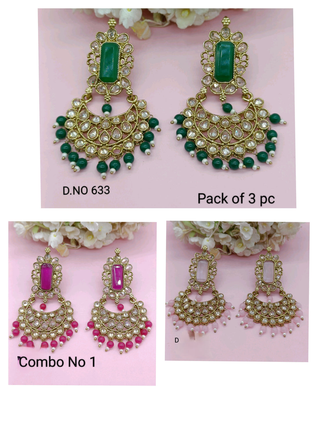 Polki Mehandi Earring Combo Sku 633 rchiecreation