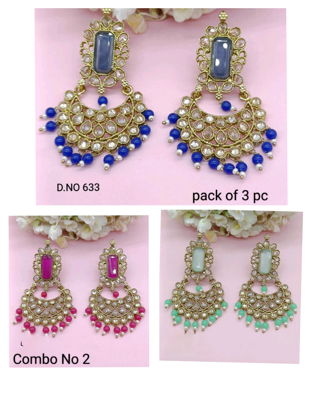 Polki Mehandi Earring Combo Sku 633 rchiecreation