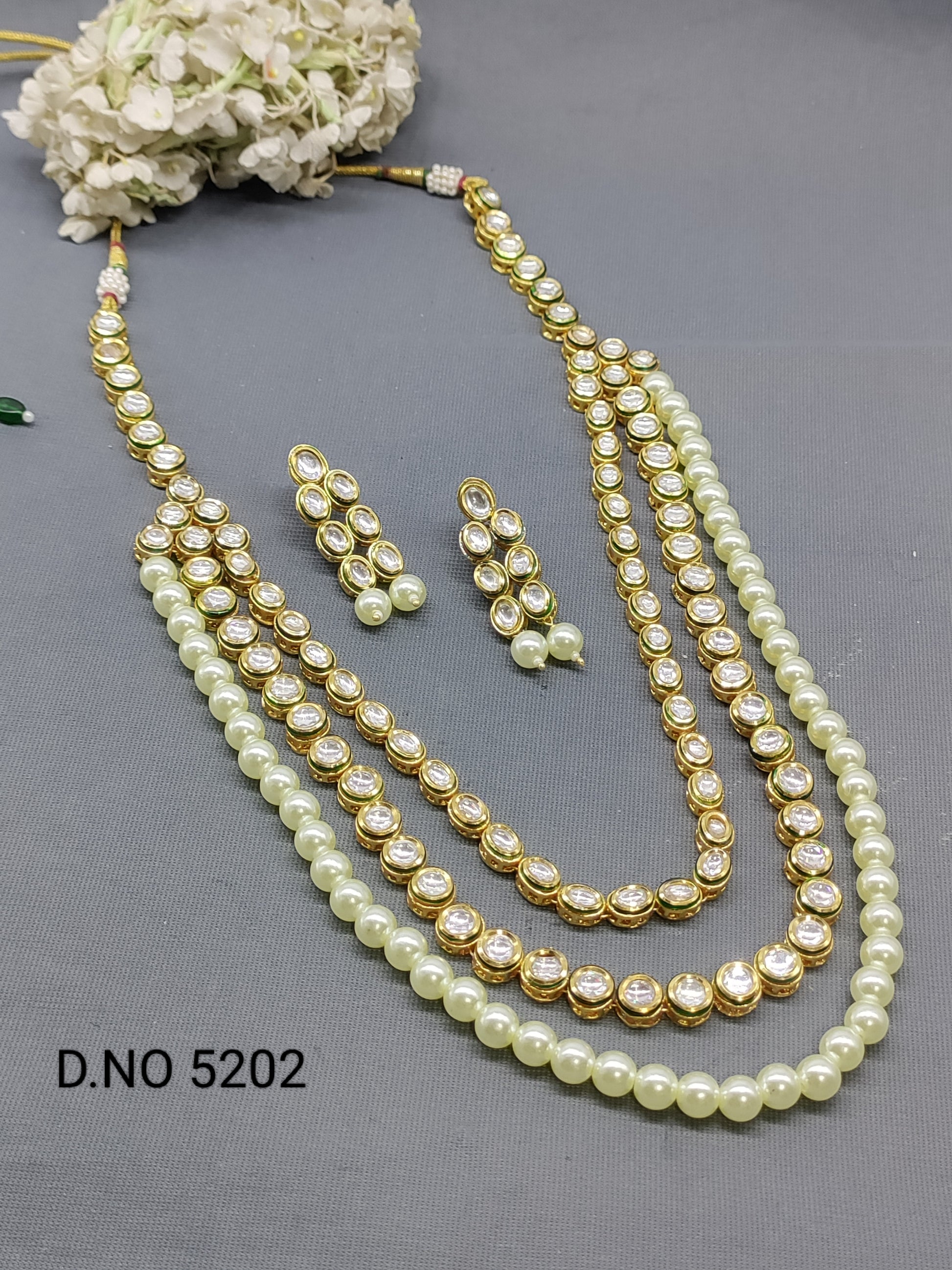 Golden Kundan Long Necklace Sku 5202 rchiecreation