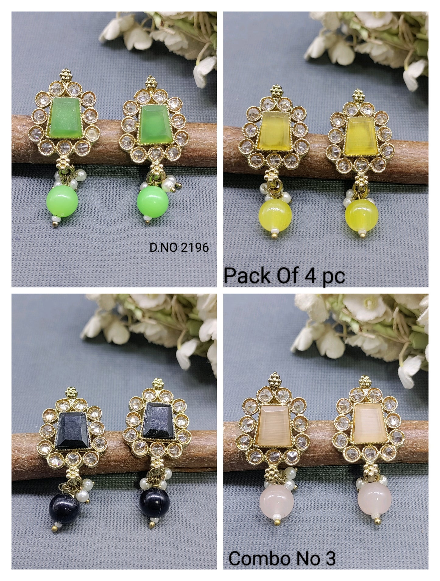 Polki Mehandi Tops & Stud Combo Earrings Sku 2196 rchiecreation