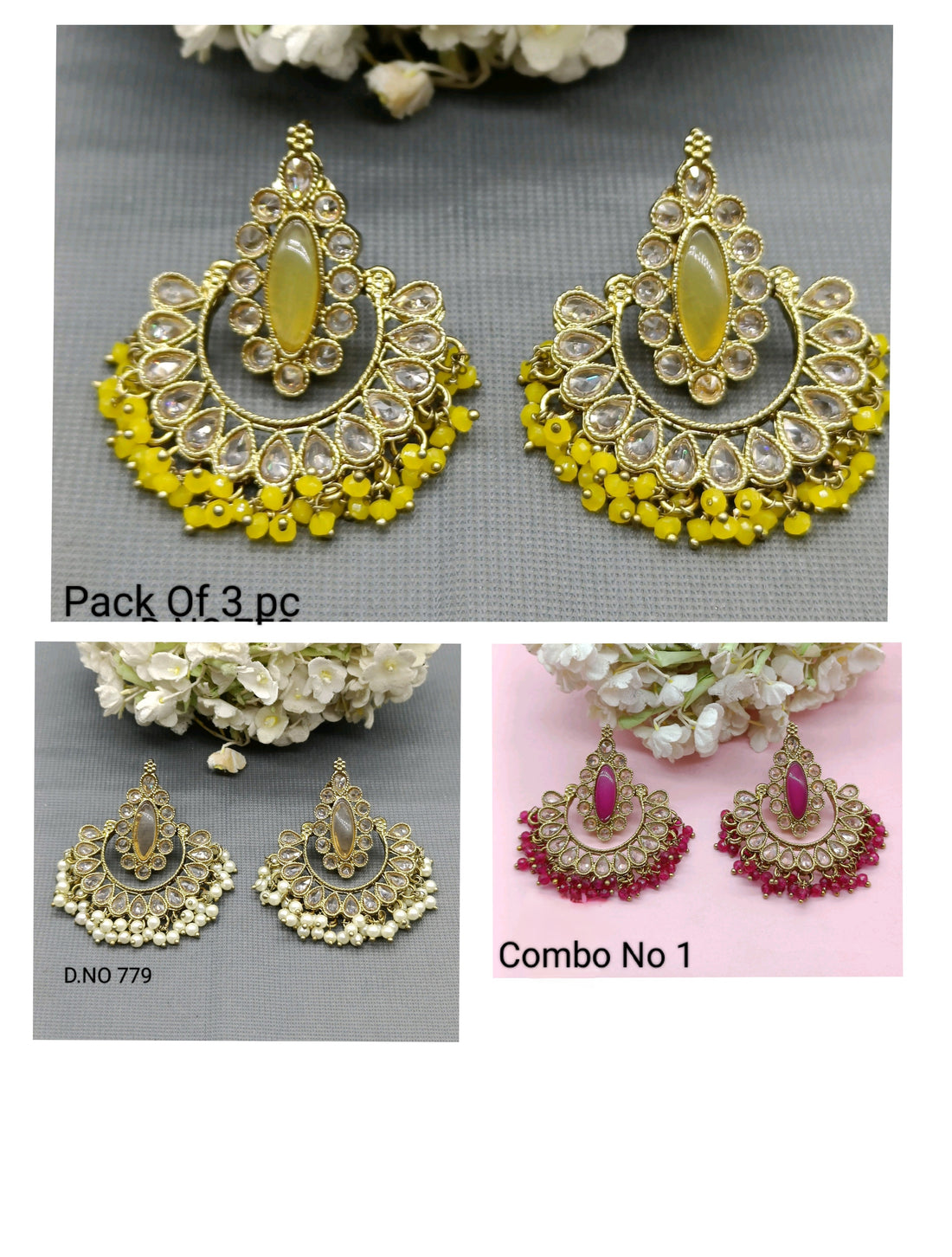 Polki Mehandi Earring Combo Sku 779 rchiecreation