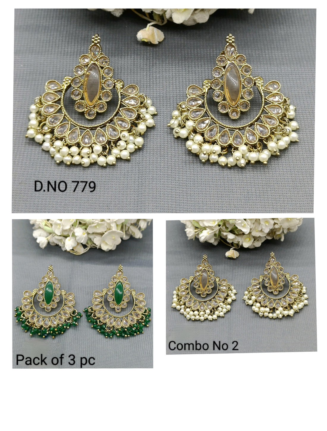 Polki Mehandi Earring Combo Sku 779 rchiecreation