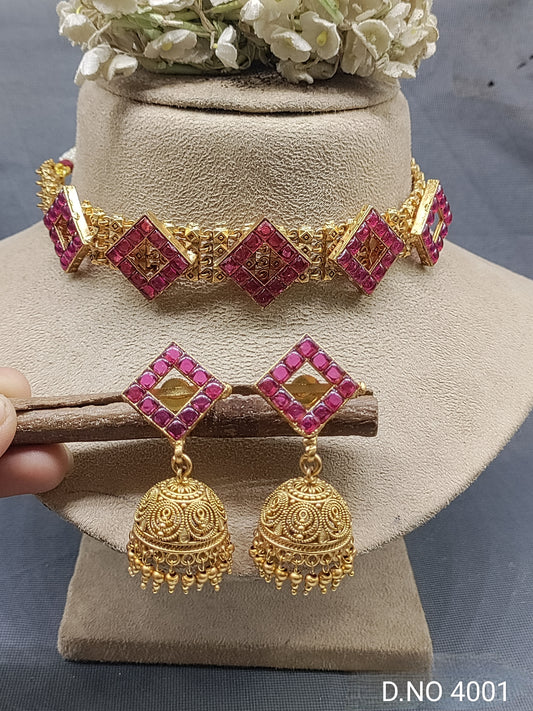 Antique Golden Necklace Set Sku 4001 rchiecreation