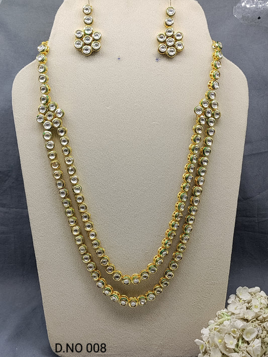 Golden Kundan long Necklace Set Sku 008 rchiecreation