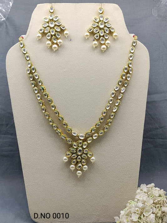 Golden Kundan long Necklace Sku 0010 rchiecreation