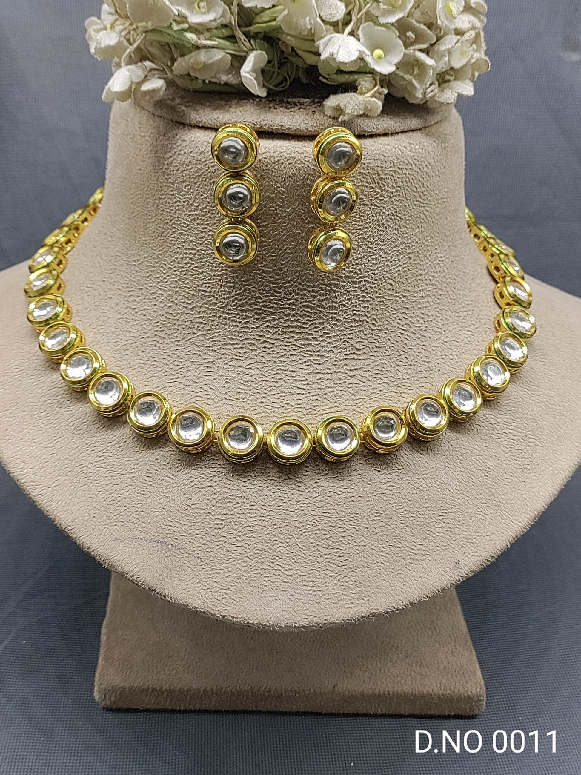 Golden Kundan necklace Set Sku 0011 rchiecreation