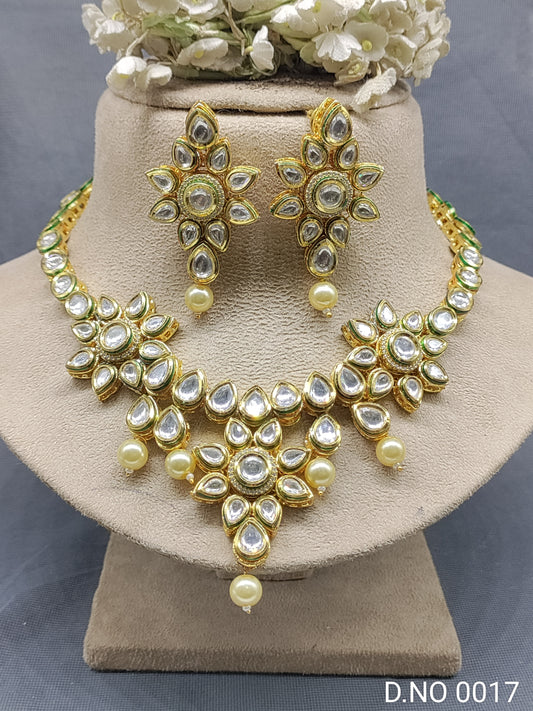 Golden Kundan Necklace Set Sku 0017 rchiecreation