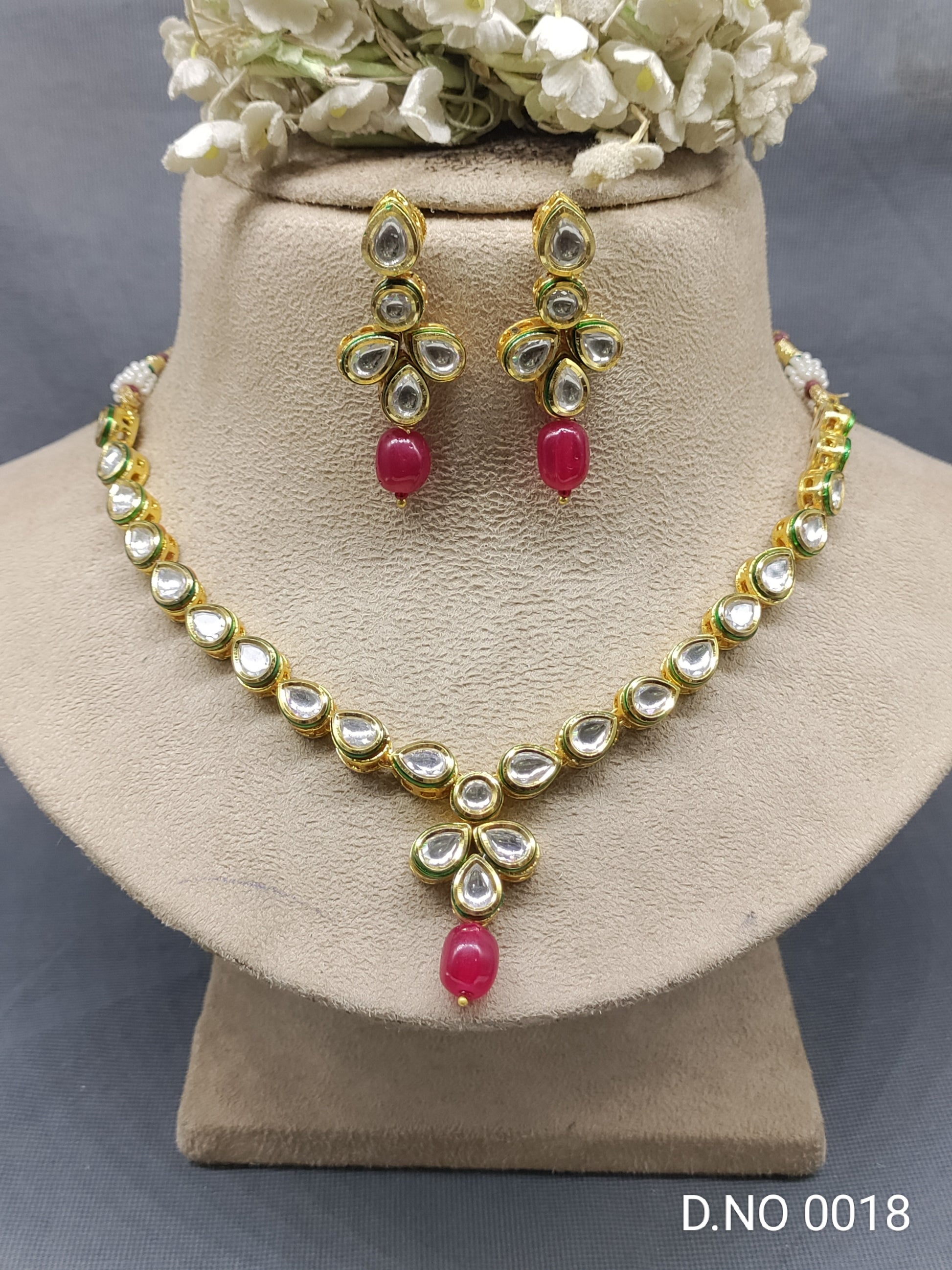 Golden Kundan Necklace Set 0018 rchiecreation