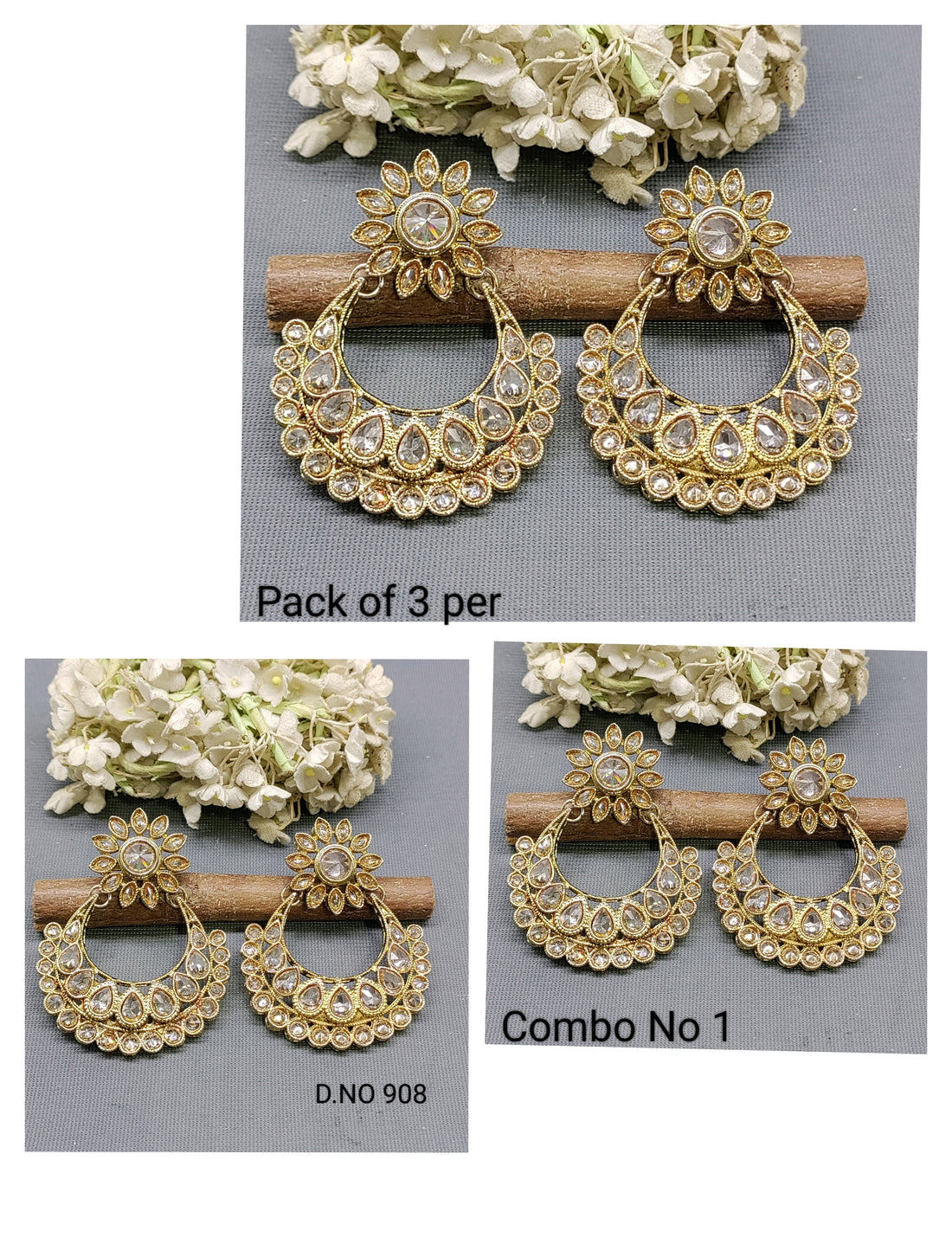 Polki Mehandi Earring Combo Sku 908 rchiecreation