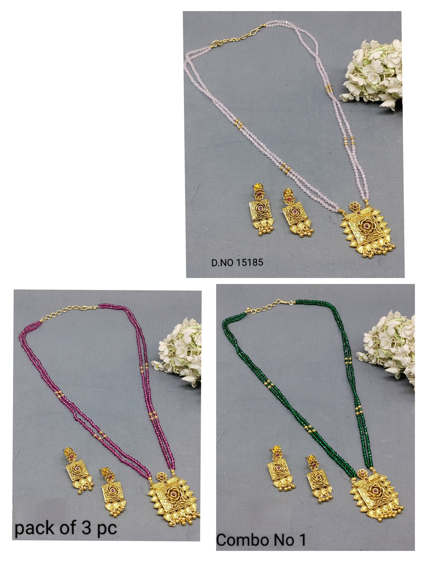 Antique Golden mala Necklace Combo Set Sku 15185 rchiecreation