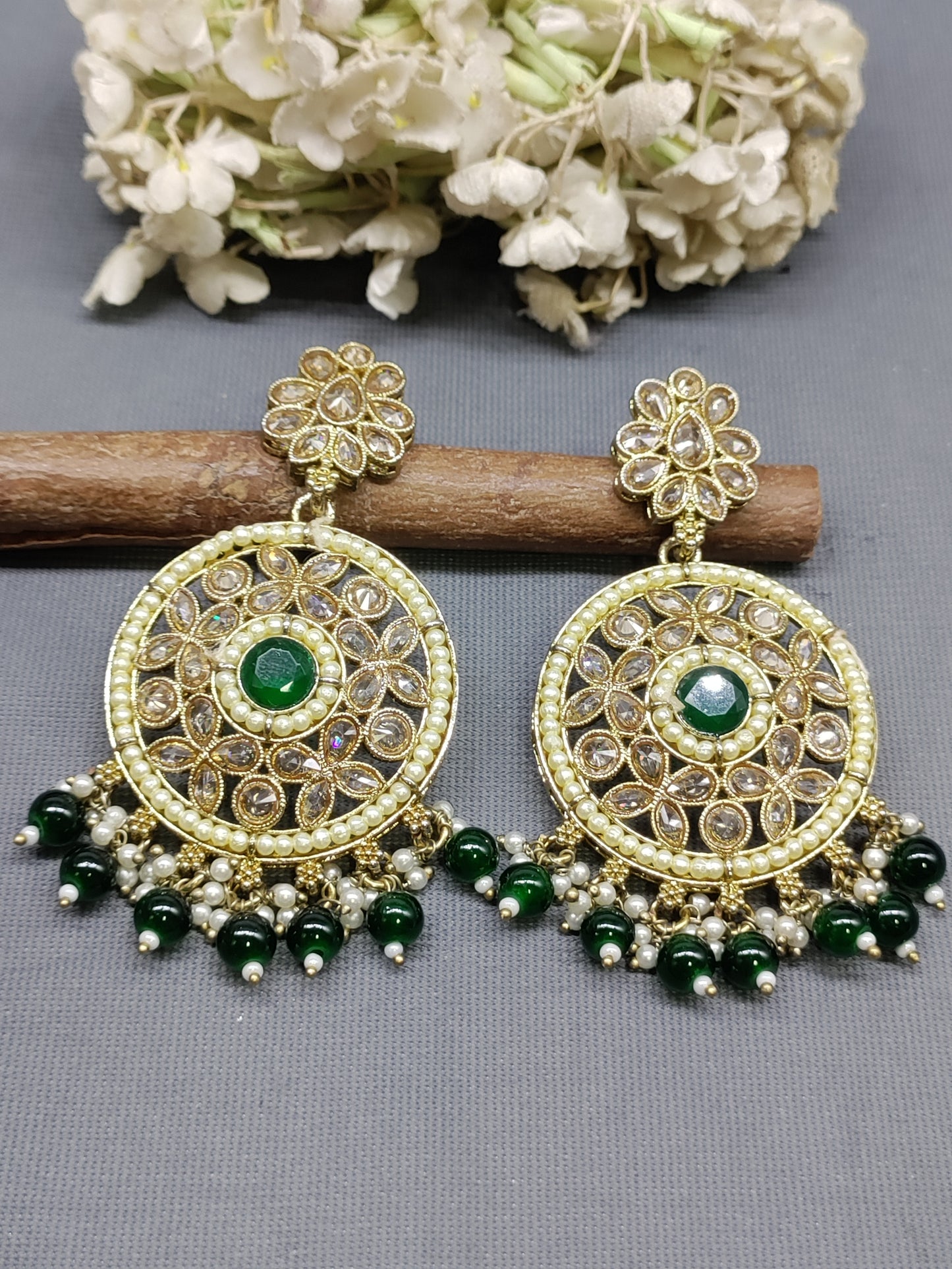 Polki Earring Mehndi Sku 501 A1 rchiecreation