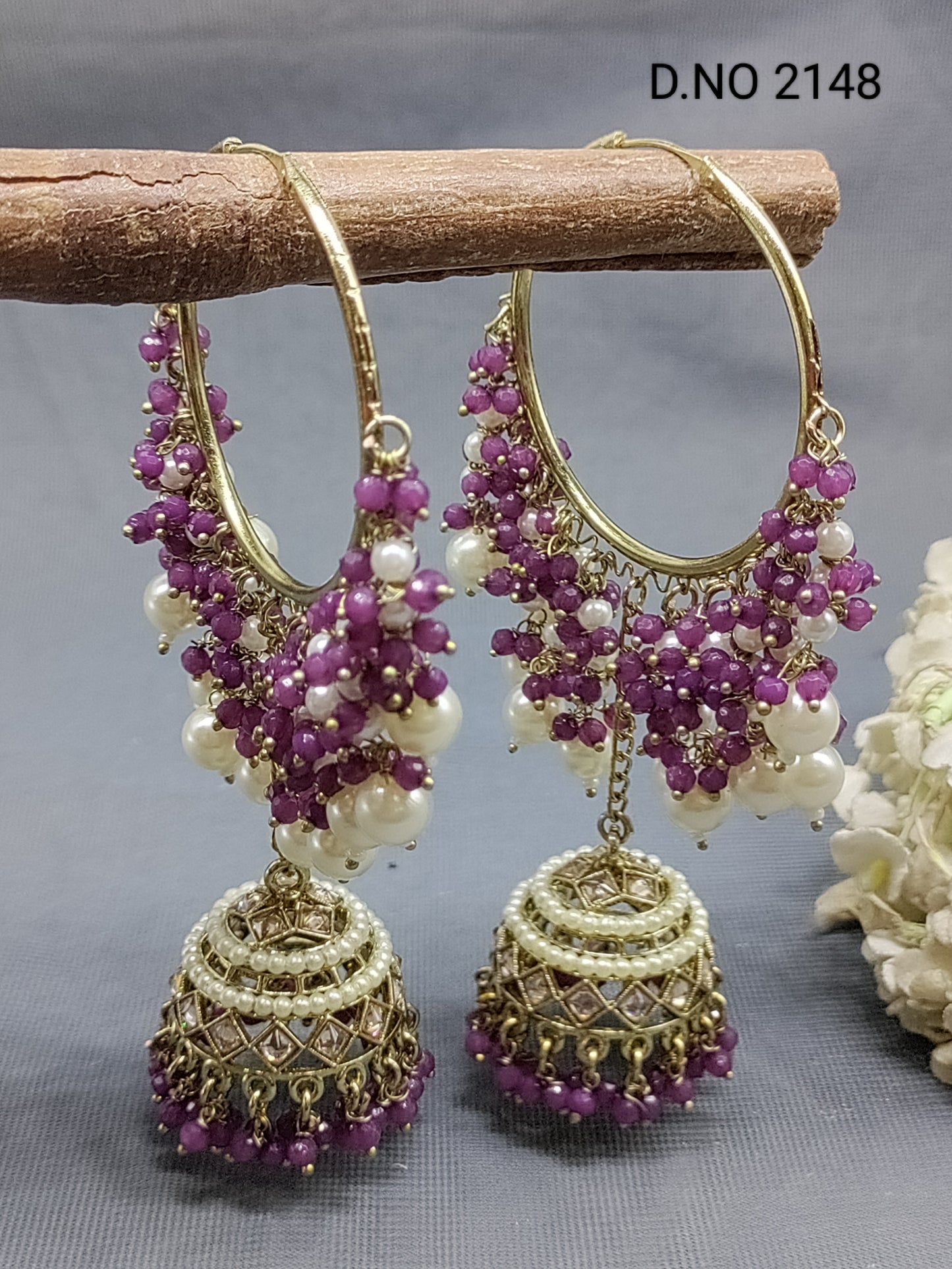 Polki Mehandi Bali Jhumki Combo Earring Sku 2148 E1 rchiecreation