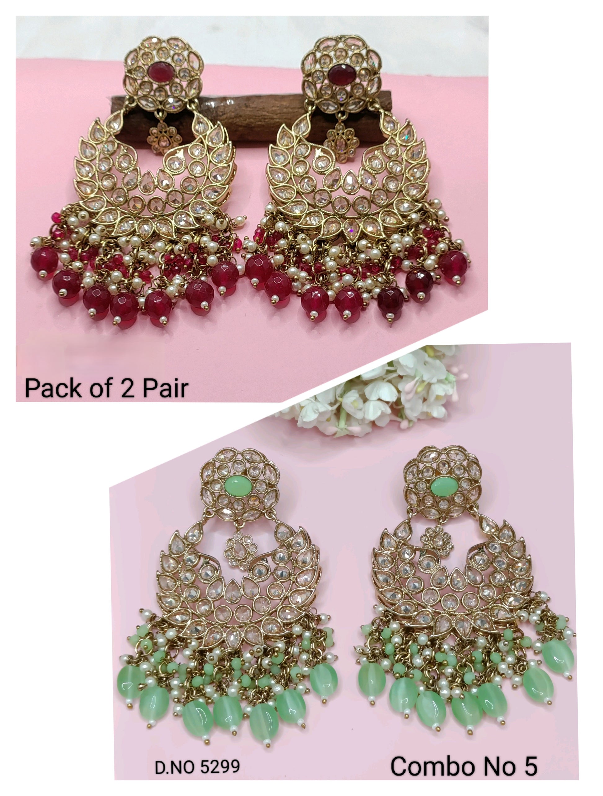 Polki Mehandi Combo Earrings Sku 5299 rchiecreation
