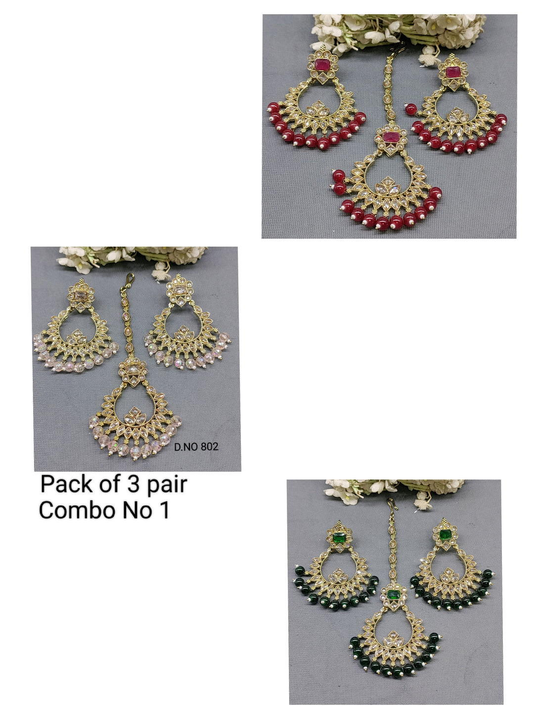 Polki Mehandi Earring & Tica Combo Sku 802 rchiecreation