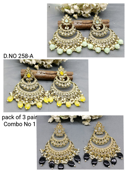 Polki Mehandi Combo Earrings Sku 258-A rchiecreation