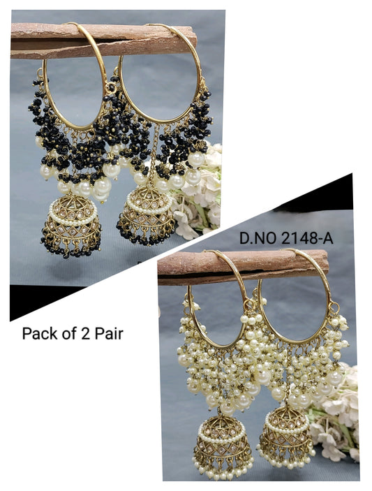 Polki Mehandi Bali Jhumki Combo Earrings Sku 2148 rchiecreation