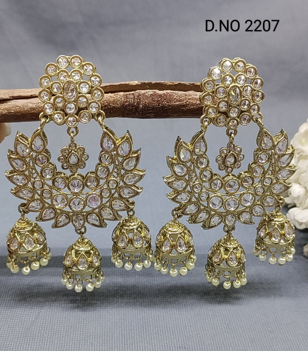 White Polki Mehandi Combo Earring Sku 2207 rchiecreation