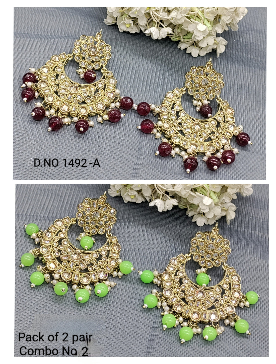 Polki Mehandi Earring Combo Sku 1492 rchiecreation