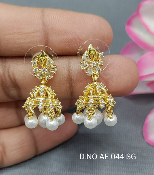 Cz Ad Golden Jhumki Earrings Sku AE 044 SG rchiecreation