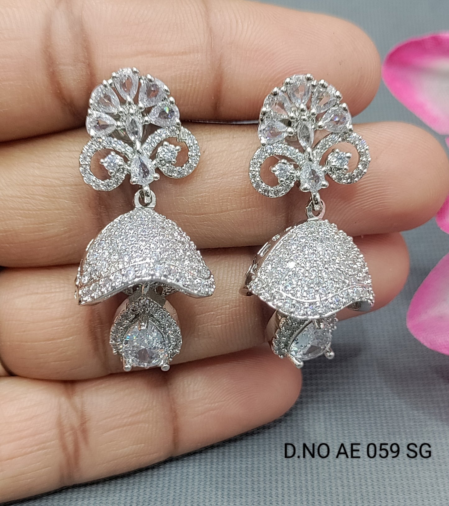 Cz Ad Jhumki Earrings Sku AE 059 SG rchiecreation