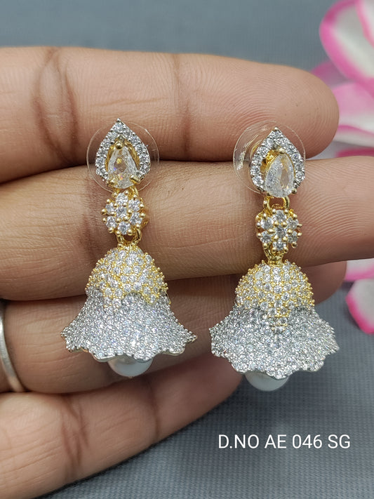 Cz Ad to Tone Jhumki Earrings Sku AE 046 SG rchiecreation