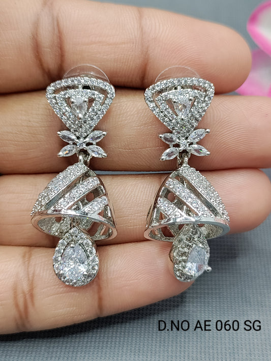 Cz Ad Rodium Jhumki Earring Sku AE 060 SG rchiecreation