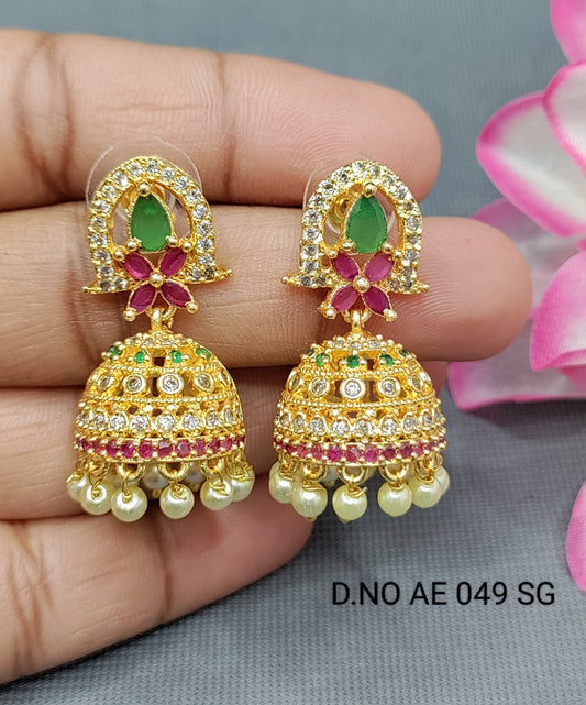 Cz Ad Golden Jhumki Earring Sku AE 049 SG rchiecreation