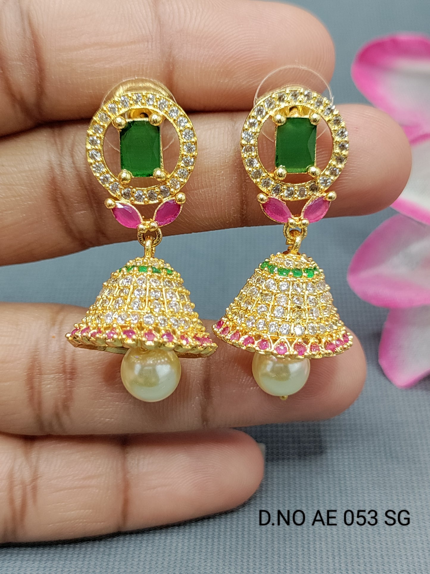 Cz Ad Golden Jhumki Earring Sku AE 053 SG rchiecreation