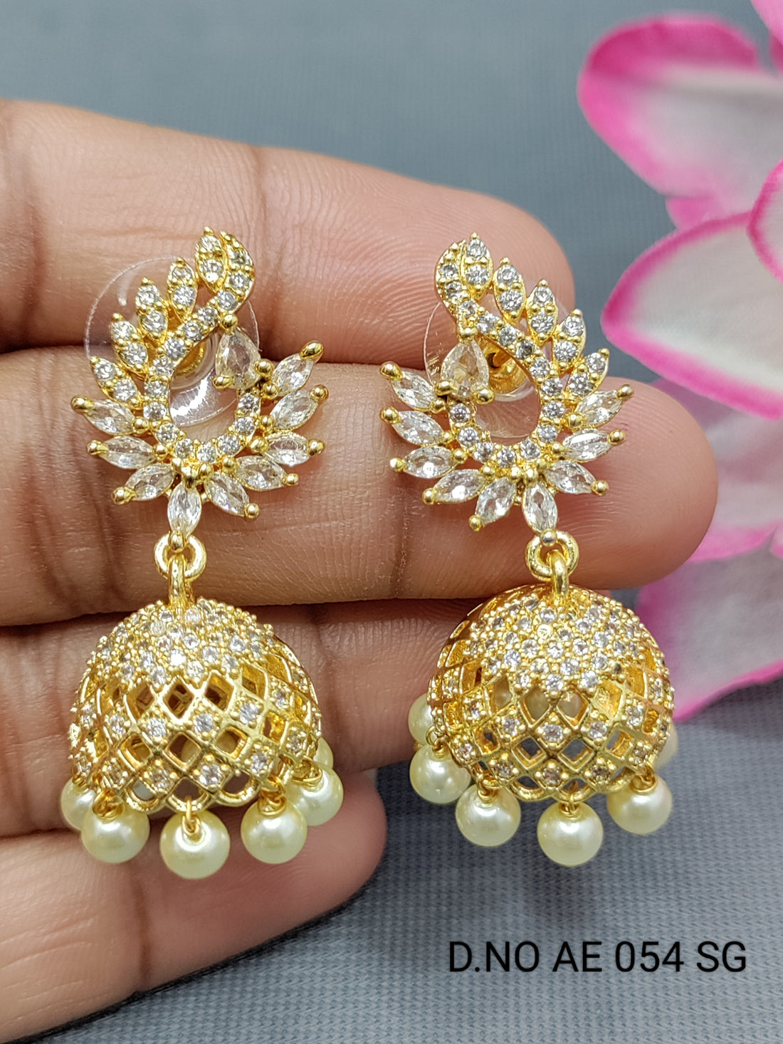 Cz Ad Golden Jhumki Earring Sku AE 054 SG rchiecreation