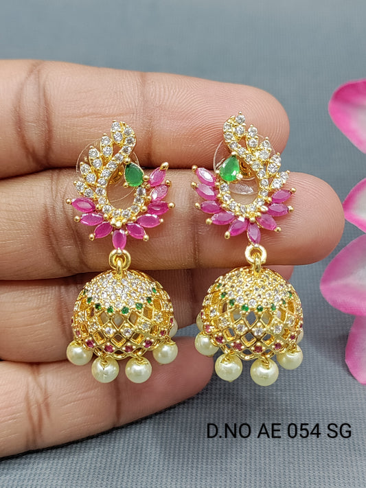 Cz Ad Golden Jhumki Earring Sku AE 054 SG rchiecreation