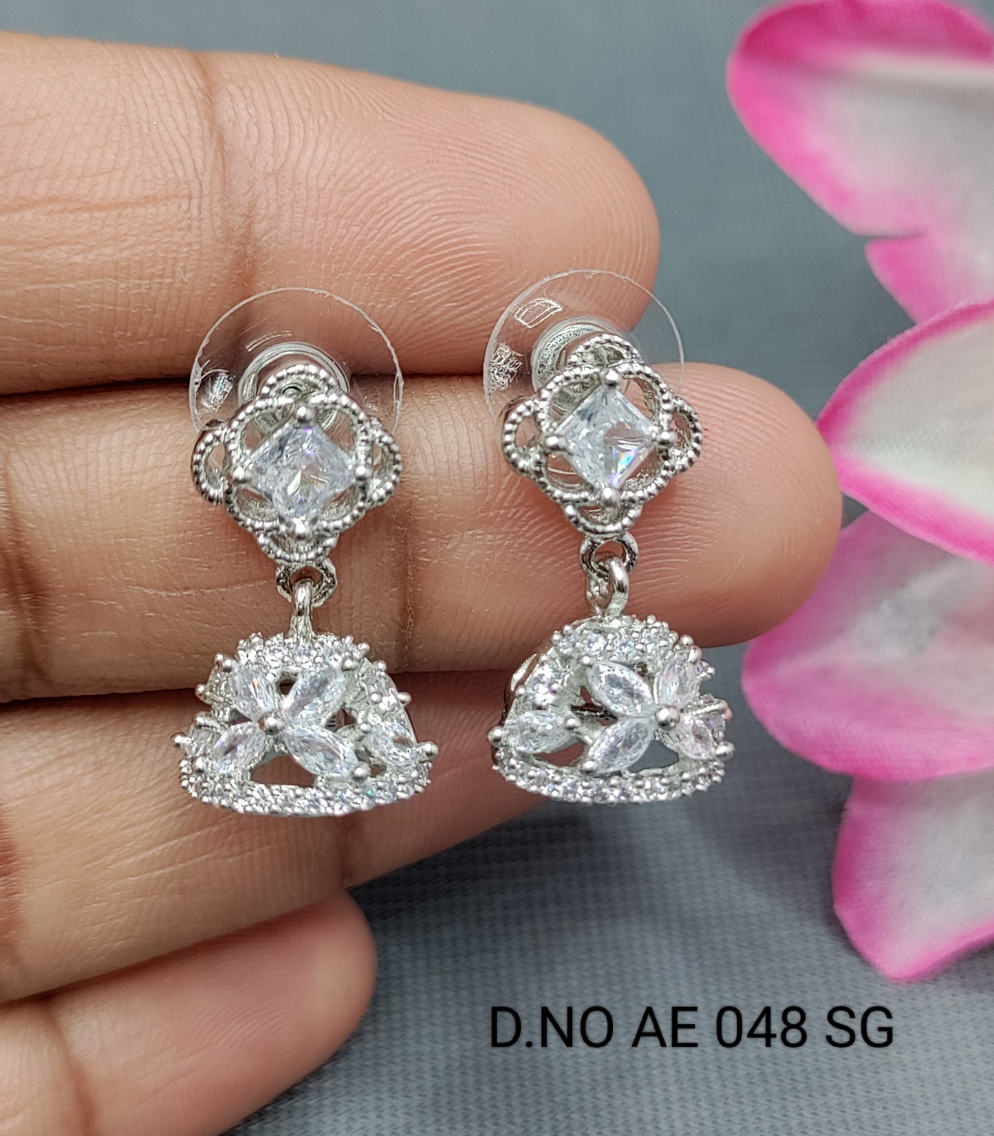 Cz Ad Rodium Jhumki Earring Sku AE 048 SG rchiecreation