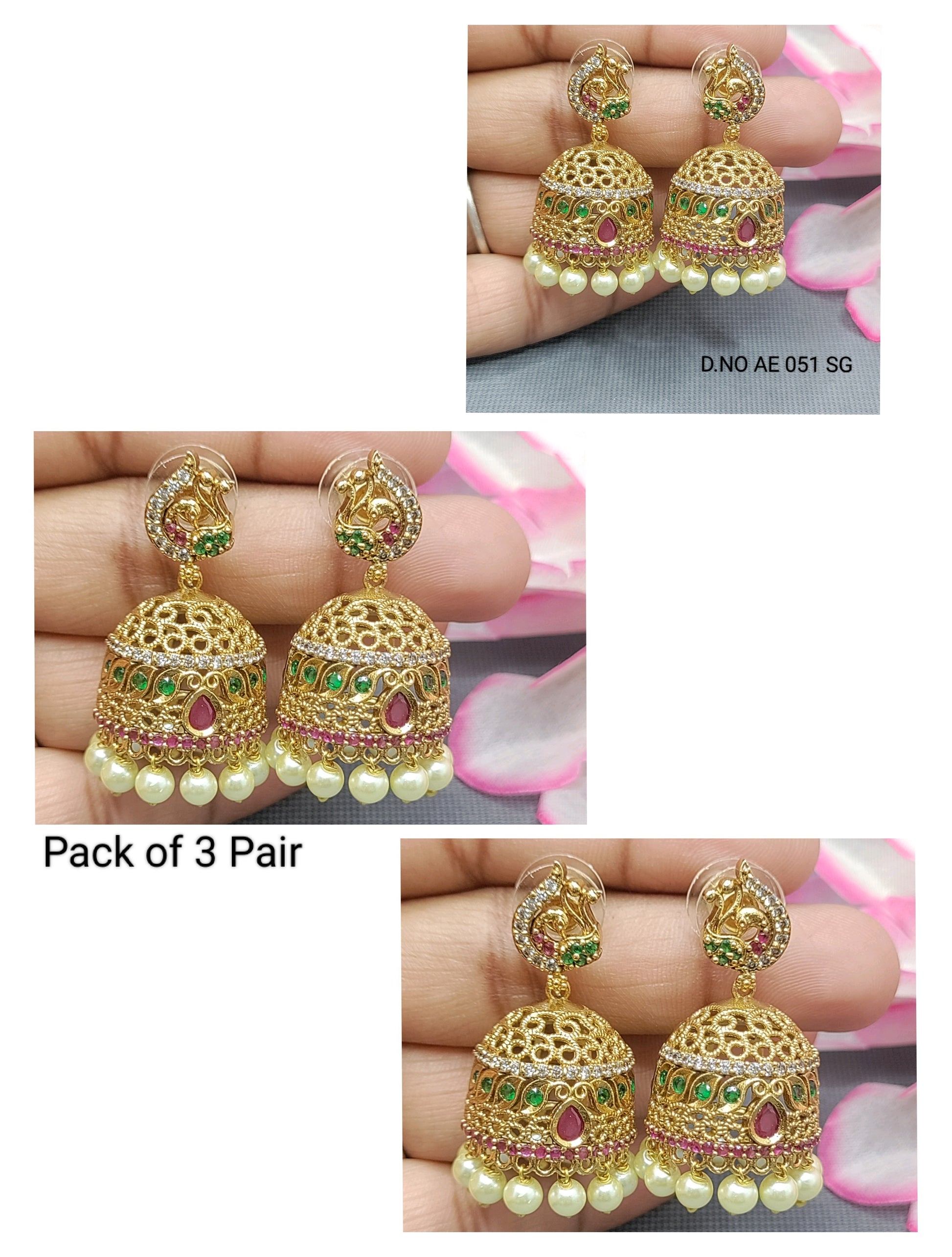 Cz Ad Antique Golden Jhumki Earring Sku AE 051 SG rchiecreation