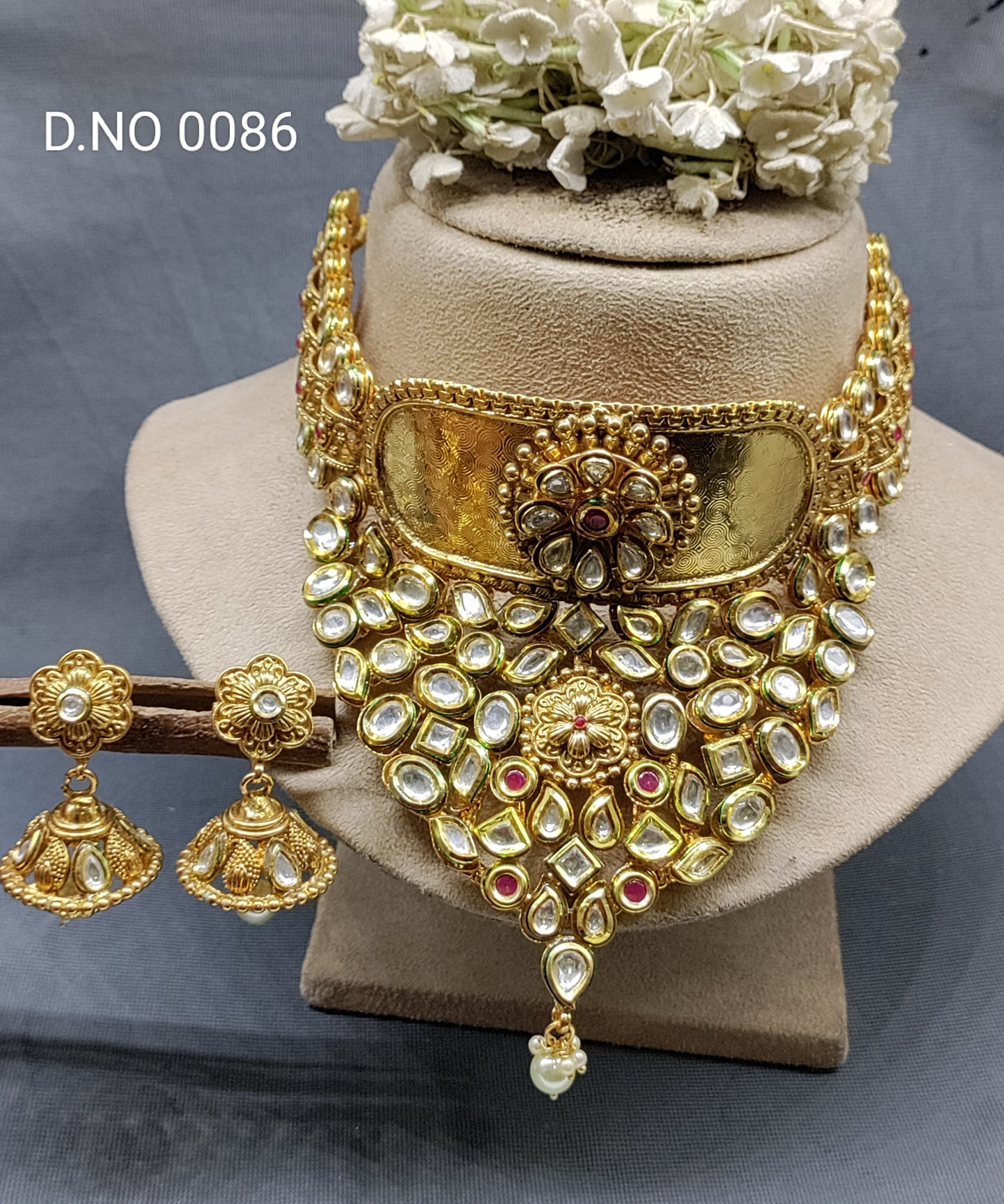 Golden Kundan Bridal Chokar Necklace Sku 0086 rchiecreation