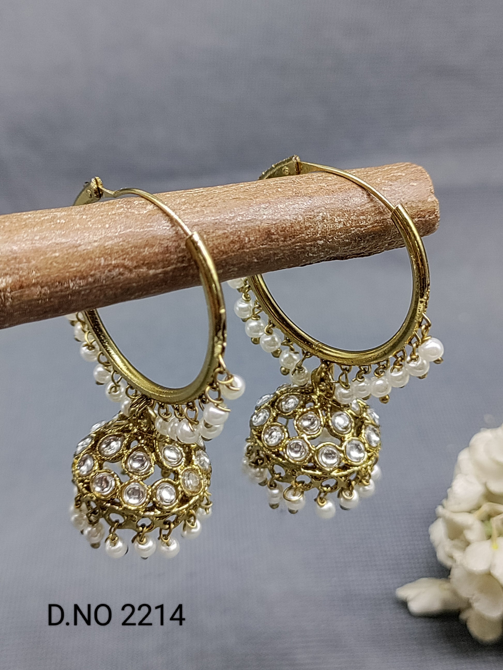 Kundan Mehandi Hoop Bali Jhumki Earring Sku 2214 rchiecreation