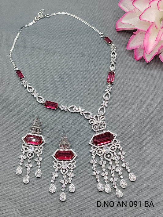 Cz Ad Rodium Necklace Set Sku AN 091 BA rchiecreation