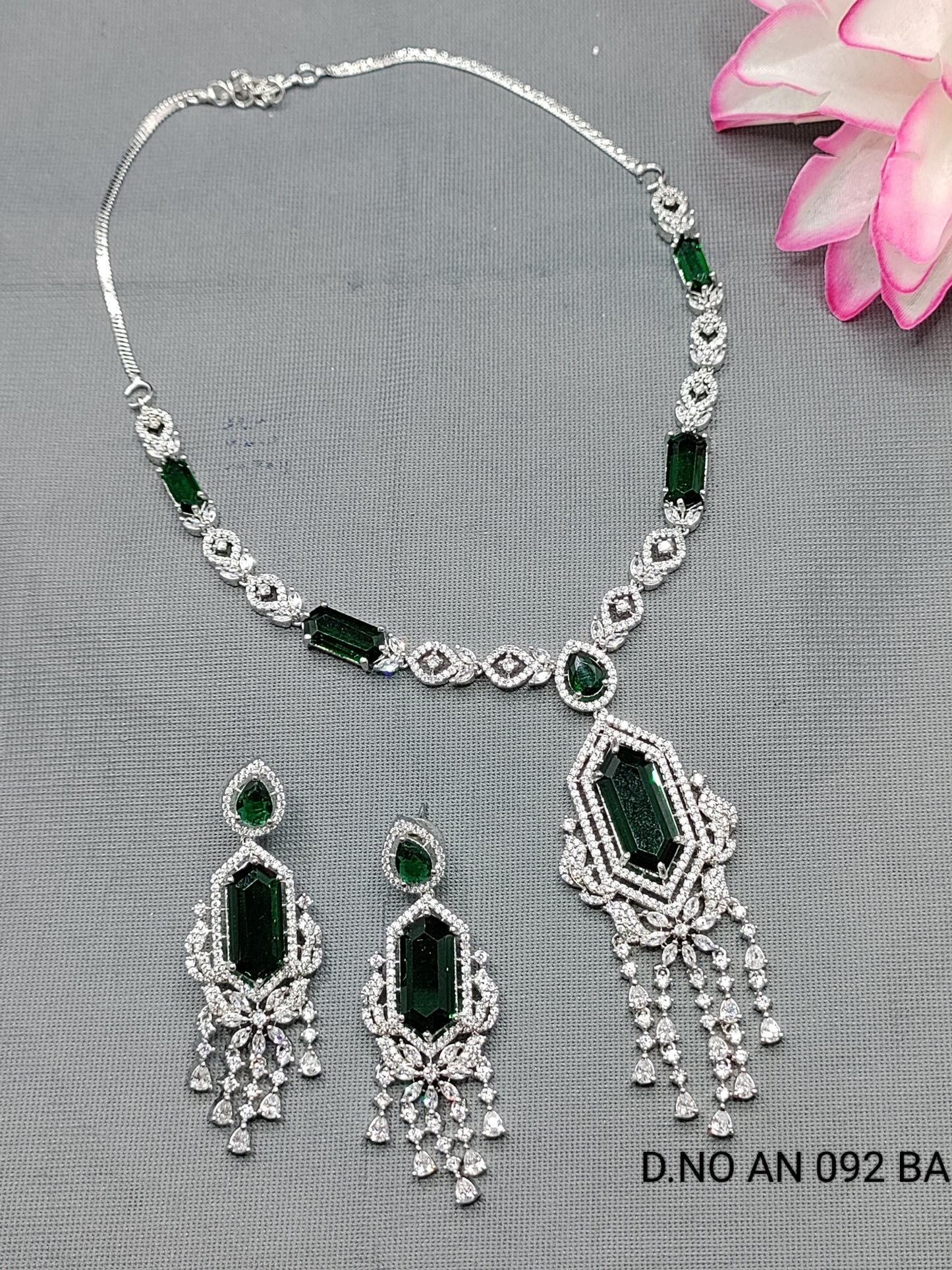 Cz Ad Rodium Necklace Set Sku AN 092 BA rchiecreation