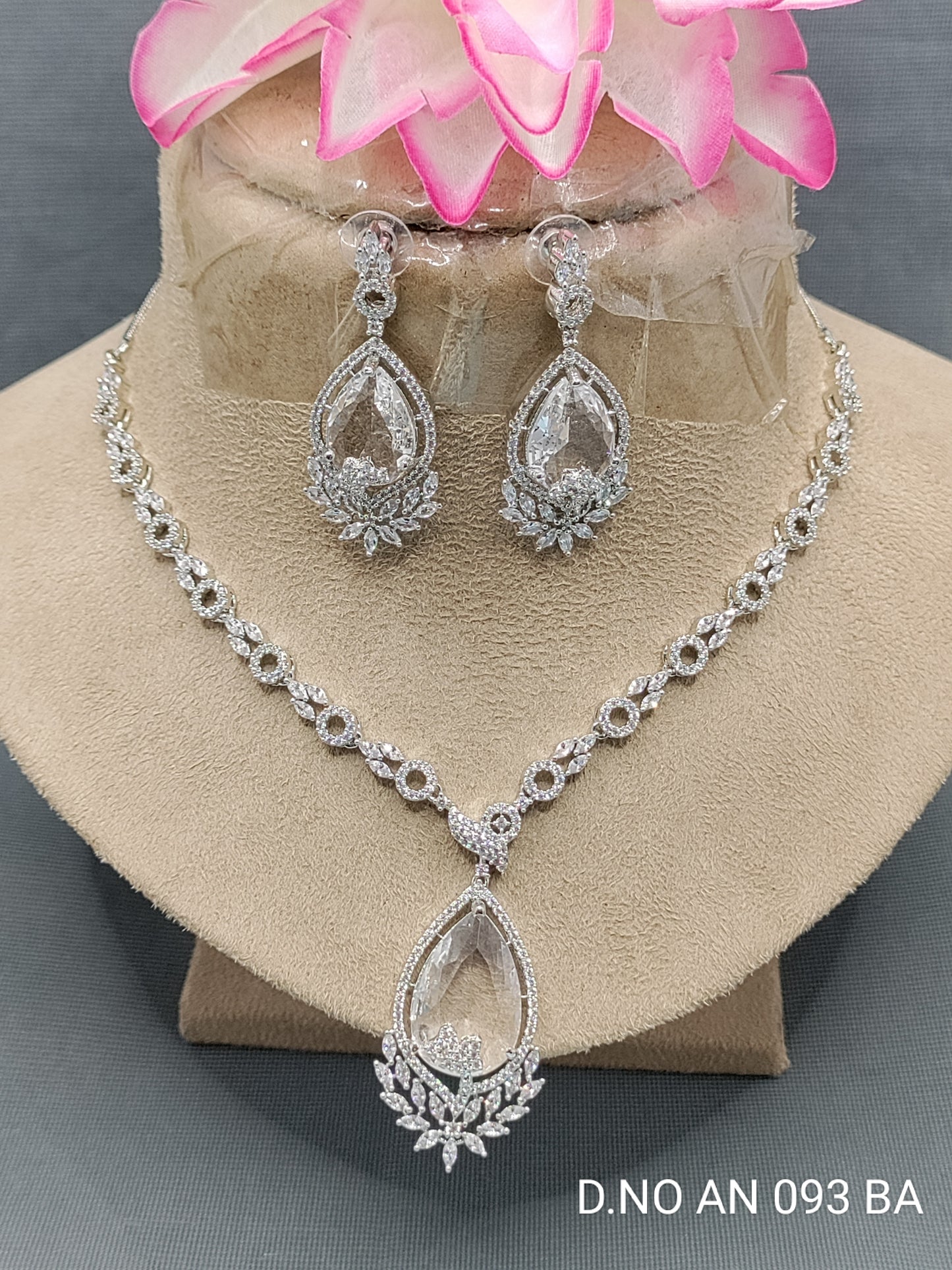 Cz Ad Rodium Necklace Set Sku AN 093 BA rchiecreation