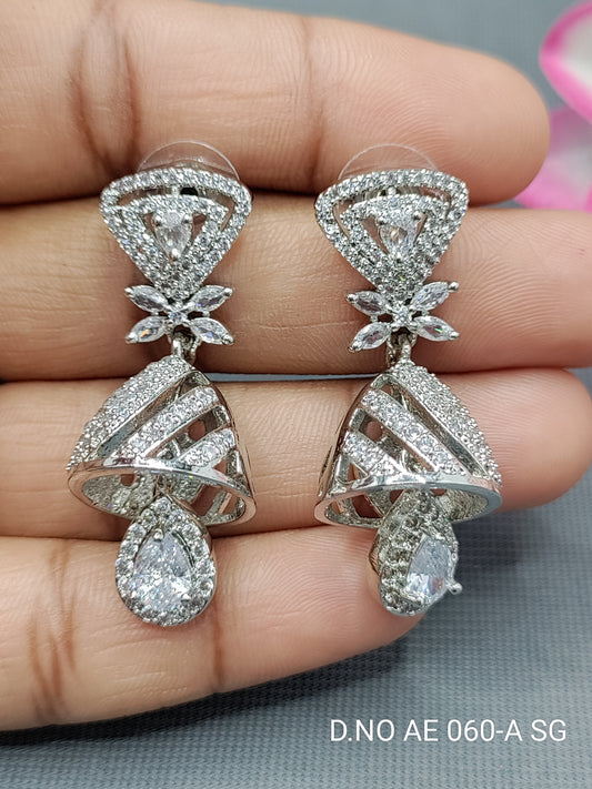 Cz Ad Rodium Jhumki Earring Sku AE 060-A SG rchiecreation