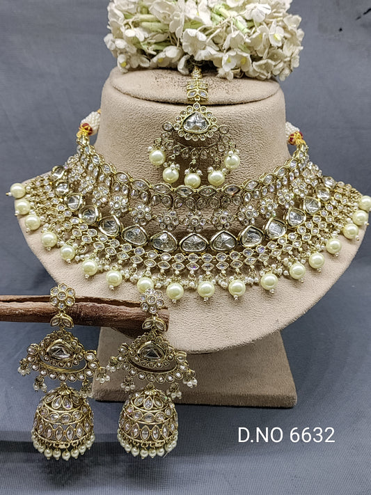 Moissanite Mehandi Bridal Chokar Necklace Set Sku 6632 rchiecreation