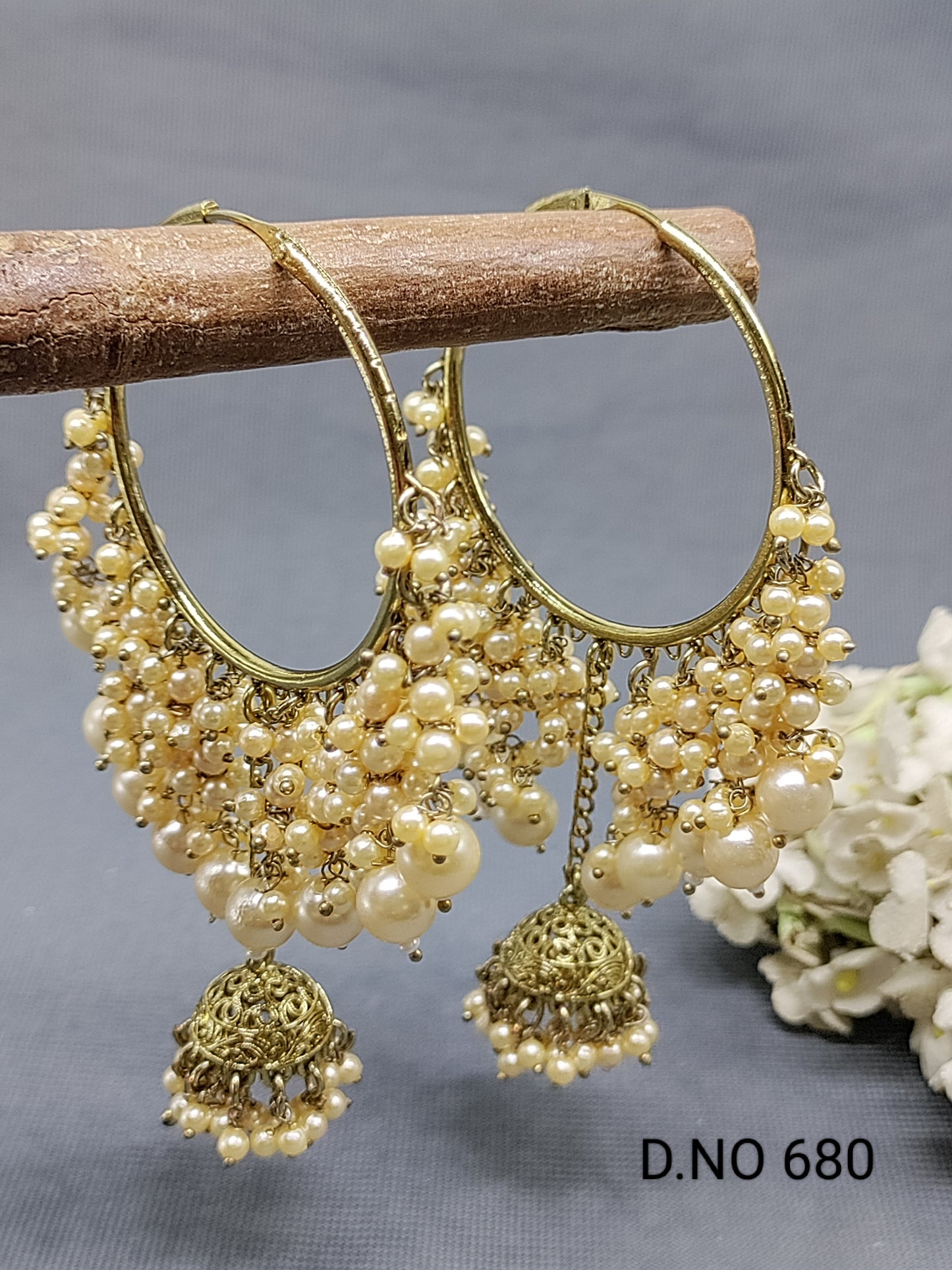 Pearl Hoop Bali Earrings Sku-680 rchiecreation