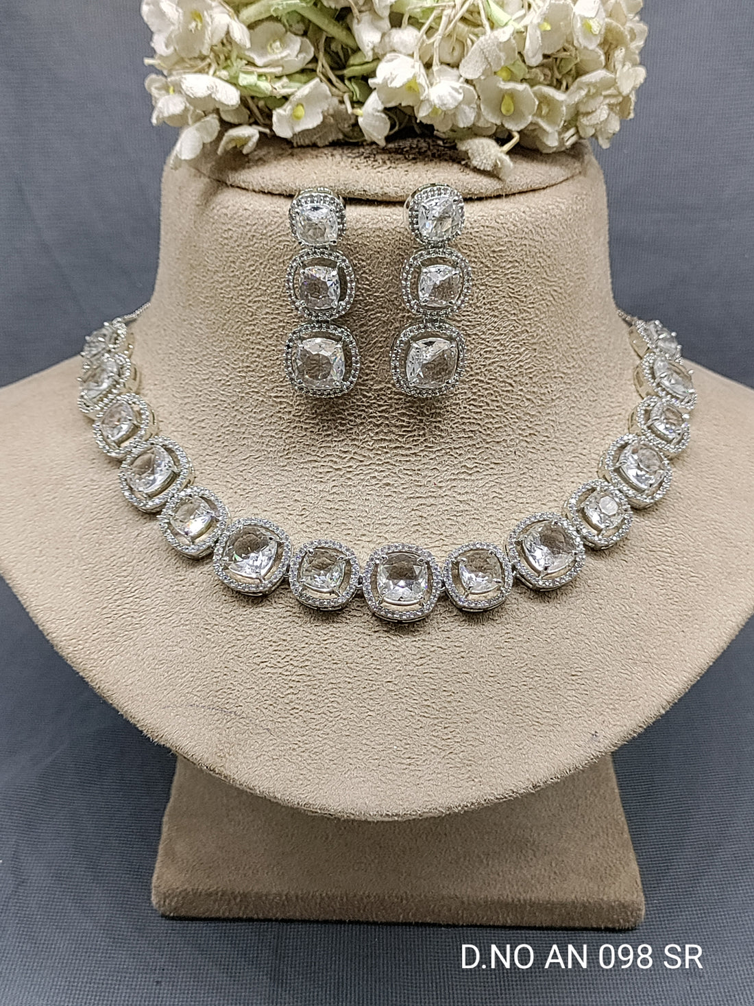 Cz Ad Rodium Necklace Set Sku AN 098 SR rchiecreation