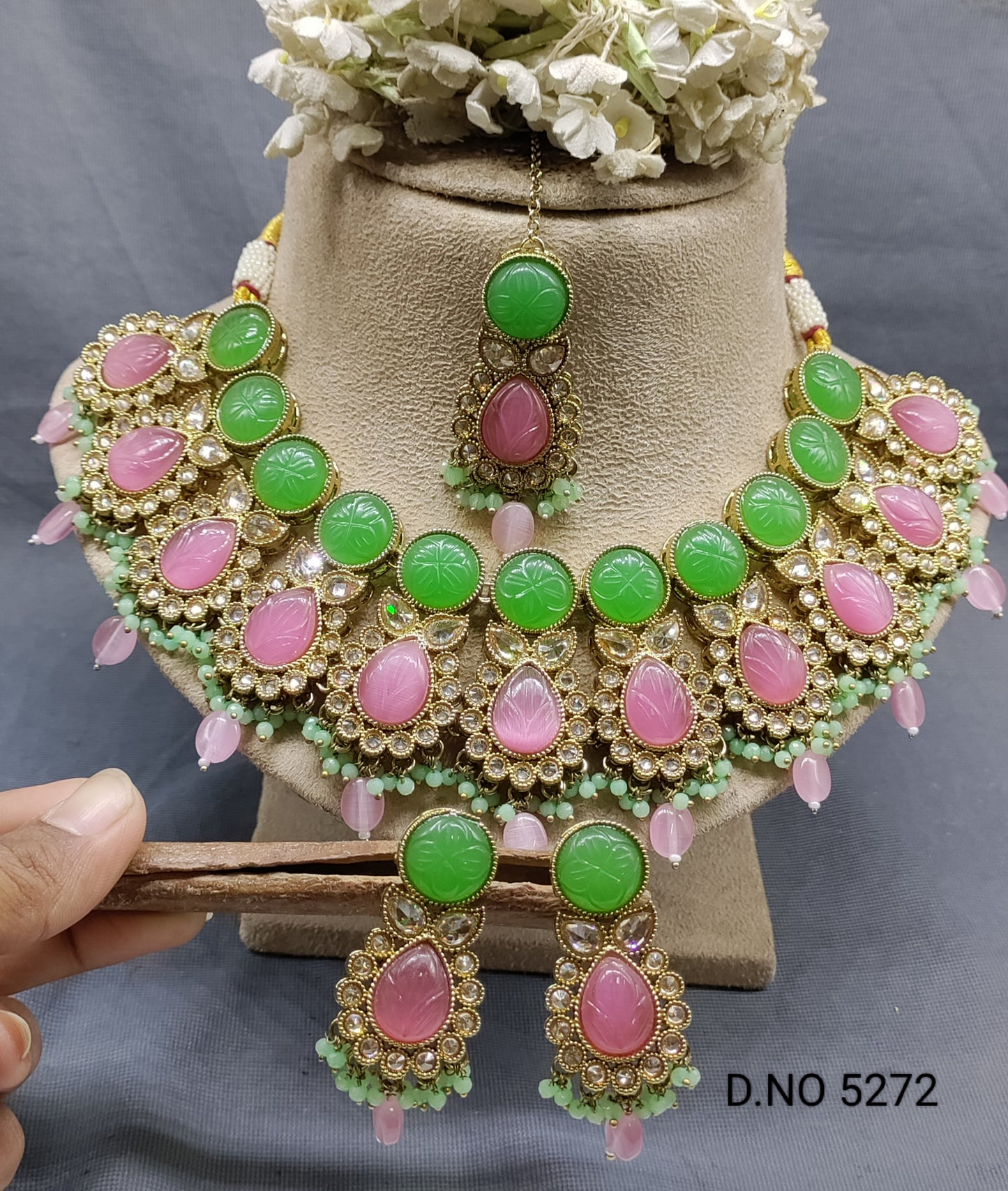 Polki Necklace Mehndi Set Sku-5272 B1 rchiecreation